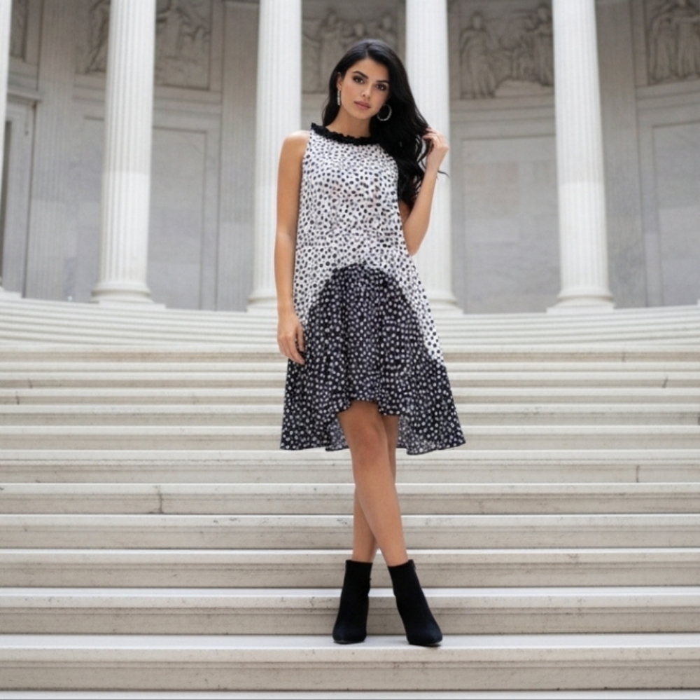 Eva Franco Claire Black and White High Low Dress Size 6